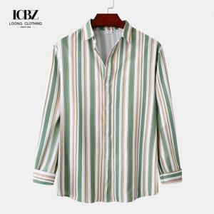 Custom Logo Vertical Striped Casual Dress Shirts for Men in Viscose/Polyester/Spandex