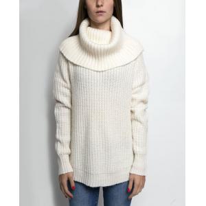 Women's 55% nylon/35% acrylic/10% wool knitted pullover cowl neck sweater