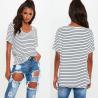 White and Navy Striped V Neck Boyfriend Clothing T Shirt Women