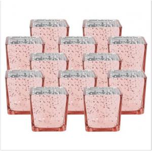 China Speckled pink rose gold square tube shape Mercury Glass Votive Candle Holder supplier