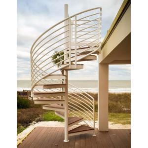 Used Metal External Outdoor Spiral Staircases Solid Wood / Laminated Tempered Glass
