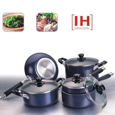 Cookware não-aderente de alumínio do preto 9pcs ajustado com parte inferior de