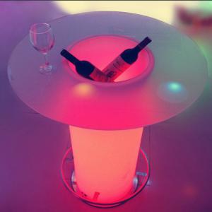 High Glass Top LED Light Cocktail Table , Illuminated Coffee Table With Ice Bucket