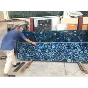 China Custom Polished Blue Agate Backsplash Tile Semi Precious Stone Slabs wholesale