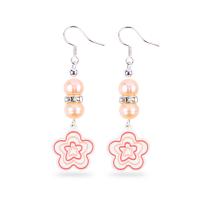 China 8mm Beads Pink Freshwater Pearls Dangle Hook Earrings Flower Charm on sale