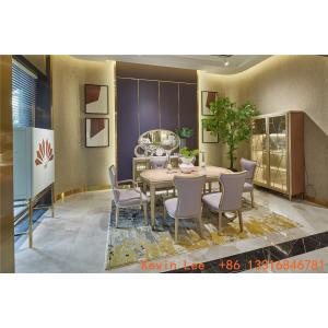 Light luxury dining room table and chairs set with Buffet cabinets in maple wood for Villa house interior design fixture