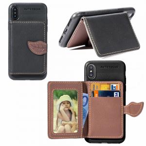 China 2018 Summer Leaf Buckle Card Slots Camera Photos Holder Wallet Stand Flip Pu Leather Phone Case For iPhone X supplier