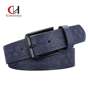 Zinc Alloy Buckle Men's Embossed Leather Belt Business Needle Buckle PU Belt 125cm