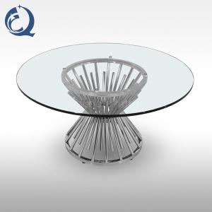 Chrome Wire SS Round Glass Top Coffee Table Glam Cocktail Table