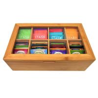 China 8 Compartments Hinged Wooden Storage Box Bamboo Tea Box Storage Organizer on sale