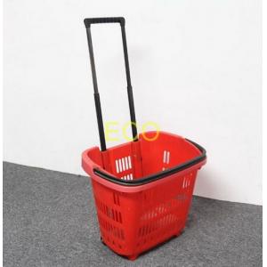Polypropylene Supermarket Plastic Handy Shopping Basket With Wheels SGS ISO9002