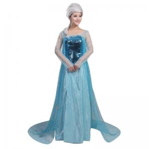 China Princess Dress Wholesale Blue Satin Yarn Sequin cloth Custom made Princess Elsa Blue Dress supplier