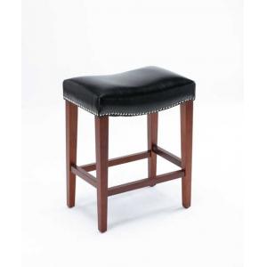 W50.5cm D33.5cm Black Leather Bar Stools Set Of 2 With Rubber Wood Leg