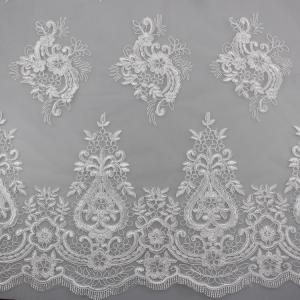 China 3D Eyelash Polyester Yarn On Nylon Mesh Corded Embroidery Lace Fabric For Bridal supplier
