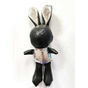 20CM Cute Rabbit Plush Doll , Black Leather Material Rabbit Soft Toy
