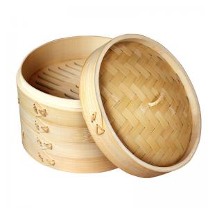 10 Inch Lid Dim Sum Bamboo Steamers , Rice Bamboo Momo Steamer Basket Kitchen