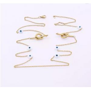 Long Stainless Steel Fashion Necklaces Blue Eyeball Mashup Stacked Gold Necklaces