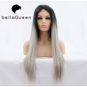 Ombre Color 1b / Sliver Heat Resistant Human Hair Lace Front Wigs Girl use