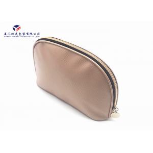 China Semicircular Shape Leather Cosmetic Bag Black Oxford Cloth Lining Materials supplier