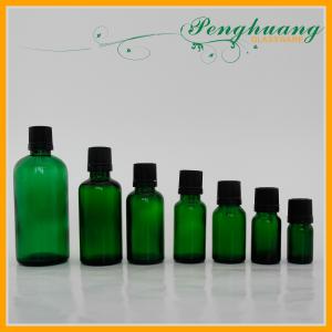 China Mini Green Frosted Glass Essential Oil Bottles with Dropper Cap 5ml 10ml supplier