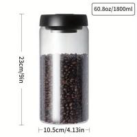 1800ML Clear Vacuumized Glass Coffee Jar Black Lid Sealed Storage Jar