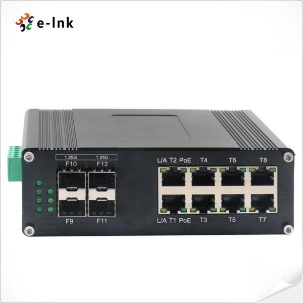 8GE industrial 4SFP L2+ manejó el marco enorme de los bytes del interruptor 9K del PoE
