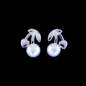 Cherry Shape Children Silver Jewellery S925 Platinum With Real Pearl