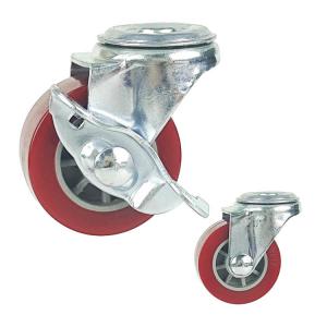 1.5 Inch Swivel Bolt Hole Red PU Caster Wheels With Brake