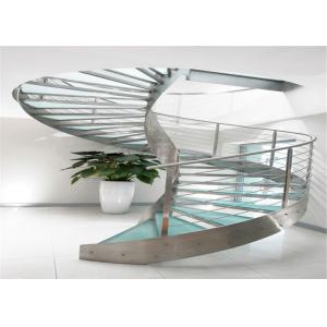 China Round Curved Glass Staircase Stainless Steel Building Stairs Easy Assemblying wholesale