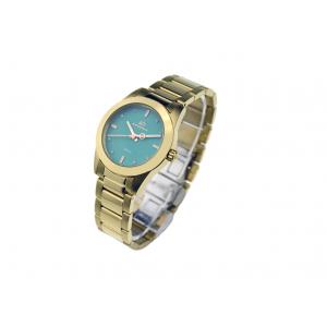 Waterproof Quartz Stainless Steel Watch Gold Bracelet 10ATM Green Dial
