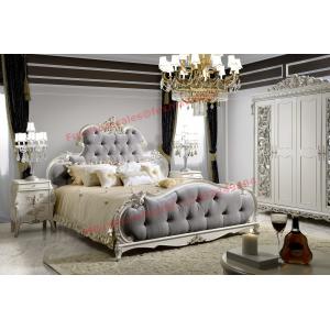 China Luxury Upholstery Fabric Headboard Padding with Solid Wood Bed in Ivory White Painting supplier