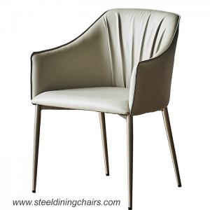 Tufted Grey Leather 81cm 55cm Steel Frame Dining Chairs With Arm