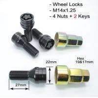 China Black Bmw Locking Wheel Bolts M14x1.25 Millimeter With 4 Nuts And 2 Keys on sale