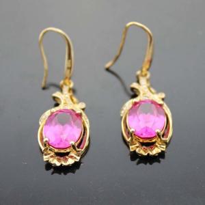 18k Rose Gold Plated 925 Silver Earrings Created Pink Sapphire Cubic Zirconia (PSJ0416)