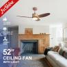 China 52-Inch Modern Ceiling Fan with 3-Color LED Light and Remote Control wholesale