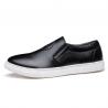 China ODM Brand Mens Slip On Leather Sneakers Black / Brown Leather With White Out Sole wholesale