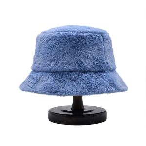 China Women Autumn Winter Bucket Hats Plush Soft Warm Panama Caps Lady Flat Top Fishing supplier
