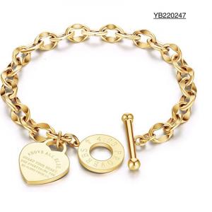 20cm Texture Stainless Steel Bangle Heart Buckle Thick Gold Chain Bracelet Womens