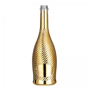 UV Surface Handling Luxury Liquor Bottle 750ml Champagne Bottle in Golden Frosted Glass