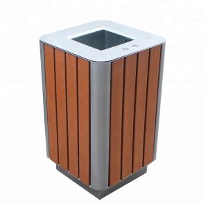 Metal Hardwood Street Outdoor Waste Bin With 450x450x750mm Size