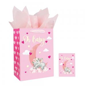 China Custom Order 300gsm Ivory Board Pink Baby Shower Gift Carrier Paper Bag for Baby Clothes supplier