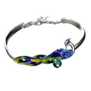 925 Sterling Silver Bangle Bracelet with Colorful Enamel Phoenix Charm (B6050601)