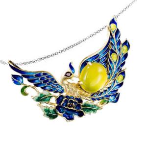 China Gold Plated Fashion Enamel Phoenix Pendant Necklace with Silver Chain 18 inches(P6050602) supplier