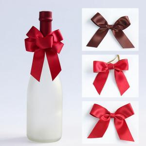 Brown Elastic Satin Ribbon Bows Gift Wrapping For Red Wine Bottle