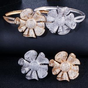 China Flower Cubic Zirconia Bangle CZ Zircon Crystal Flower Bracelets for Women Wedding Bridal  Bracelets Jewelry supplier