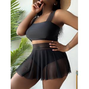 Polyester Large Size Ladies Swimwear High Waist Plus Size Two Piece Bathing Suits