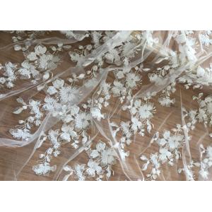 Rich Beaded Flower Net Fabric With Sequins , Bridal Lace Fabric By The Yard