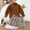 Children'S Outfit Sets Girls Plaid Skirt Suit Mid-High Collar Pullover Skirt