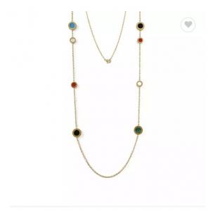 Multicolored Marble Stack Wearing Long Necklace 18K Gold Stainless Steel Necklace