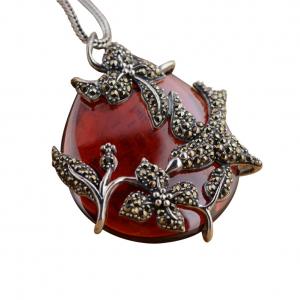 China Sterling Silver Vintage Red Agate Marcasite Charm Pendant Necklace (N808070) supplier